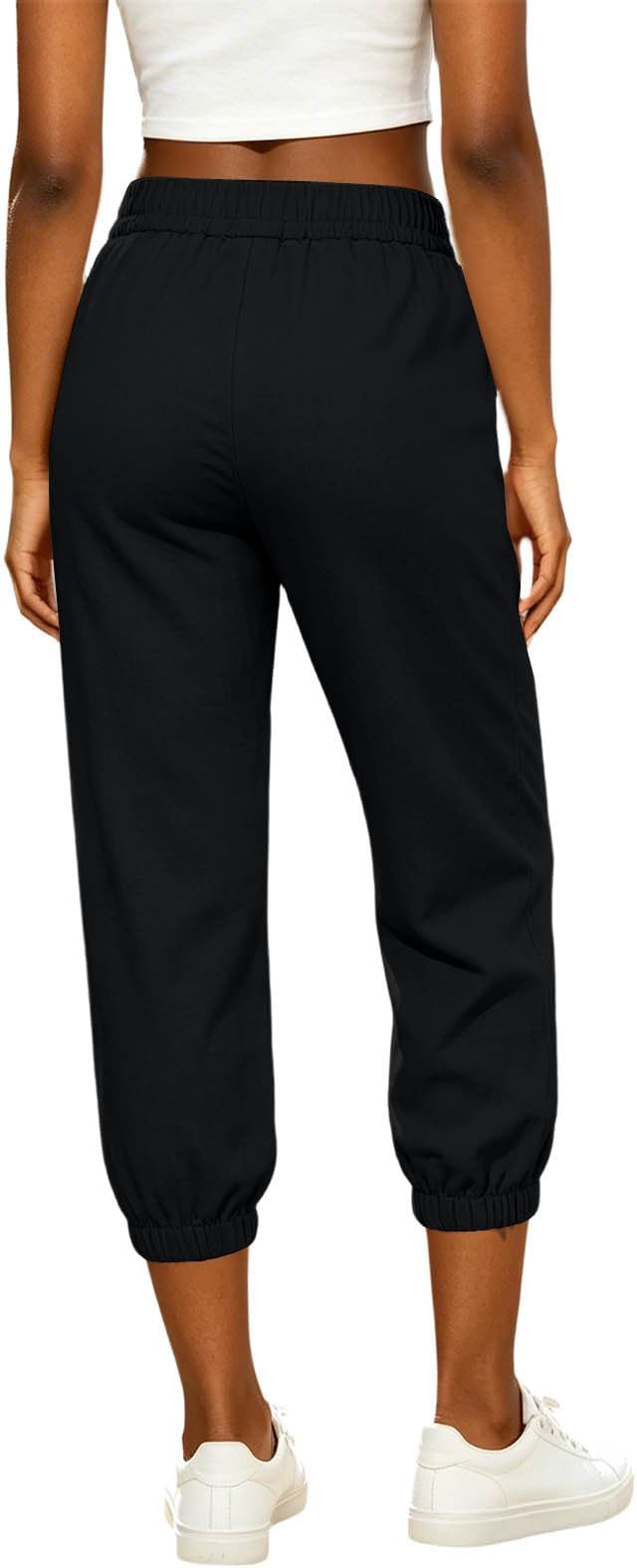 Athletic Joggers for Womens Elastic Waist Linen Capri Pants Ankle Cuffs Sweatpants Baggy Lounge Trousers with Pockets