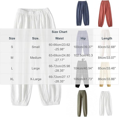 Athletic Joggers for Womens Elastic Waist Linen Capri Pants Ankle Cuffs Sweatpants Baggy Lounge Trousers with Pockets