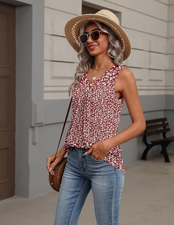 Zeagoo Womens Tank Tops 2026 Summer Sleeveless Tops V Neck Pleated Shirts Basic Tees Loose Fit Dressy Casual Trendy Clothes