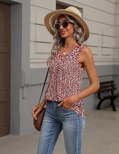 Zeagoo Womens Tank Tops 2026 Summer Sleeveless Tops V Neck Pleated Shirts Basic Tees Loose Fit Dressy Casual Trendy Clothes