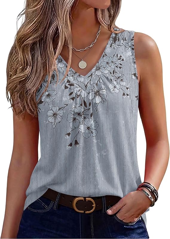 Zeagoo Womens Tank Tops 2026 Summer Sleeveless Tops V Neck Pleated Shirts Basic Tees Loose Fit Dressy Casual Trendy Clothes