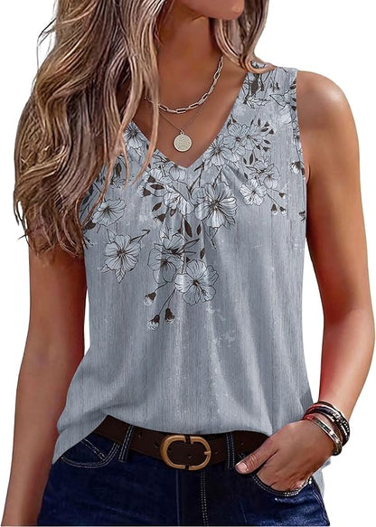 Zeagoo Womens Tank Tops 2026 Summer Sleeveless Tops V Neck Pleated Shirts Basic Tees Loose Fit Dressy Casual Trendy Clothes
